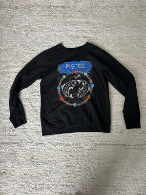 Pisces Unfortunate Portrait Graphic Crewneck Sweatshirt - Black